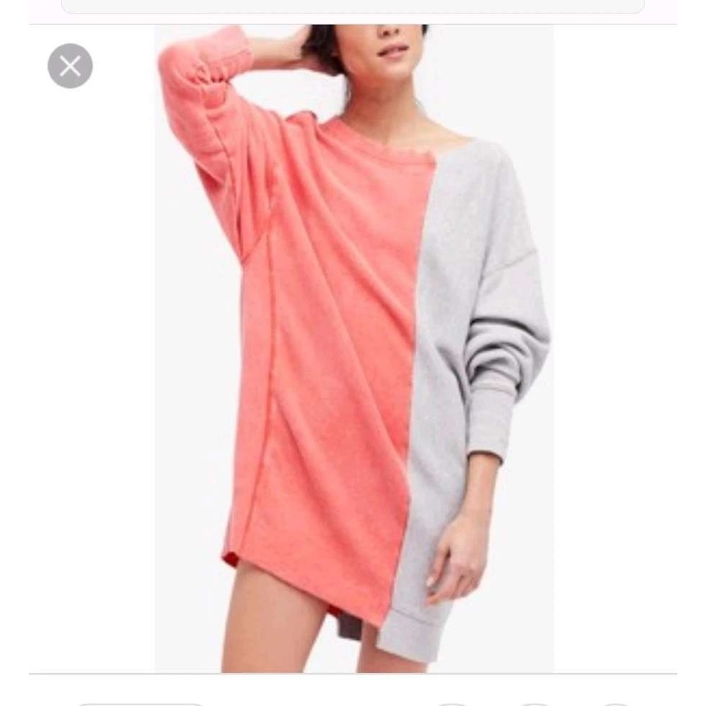 Free People Split Color Oversized Sweatshirt Coral Gray Two Tone Asymmetrical S